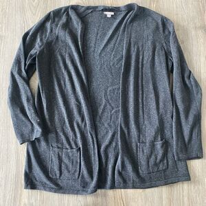 Open Cardigan J Jill Womens Size M Speckled Grey Long Sleeve Pockets Silk Cotton